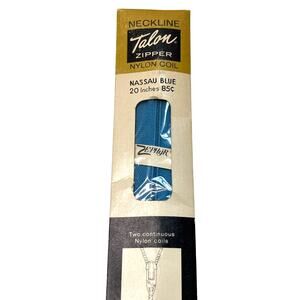 Vintage Talon Zipper Nylon Coil Neckline 20 inch Nassau Blue Zephyr Deadstock